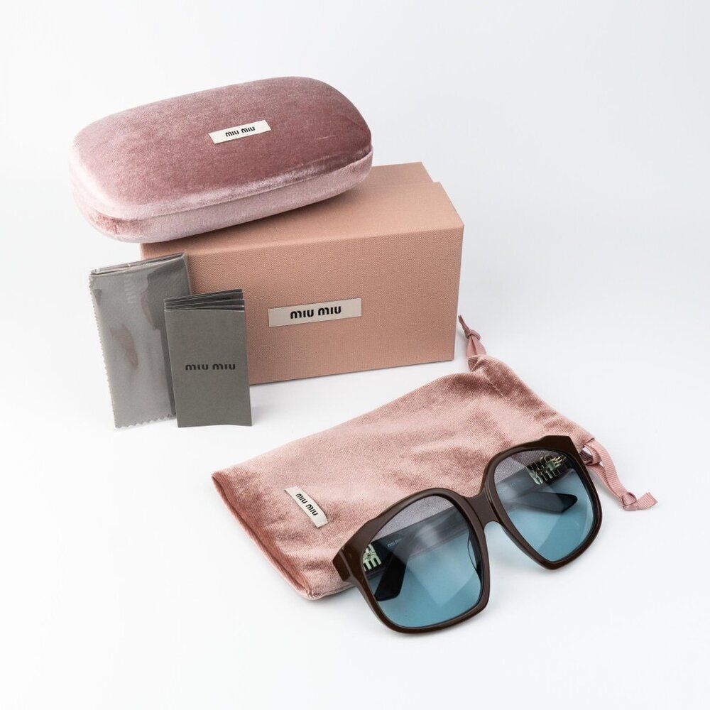 Miu Miu Women Sunglasses Chocolate Blue Oversized MUA07S 24D20R NEW AUTHENTIC